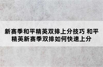 新赛季和平精英双排上分技巧 和平精英新赛季双排如何快速上分